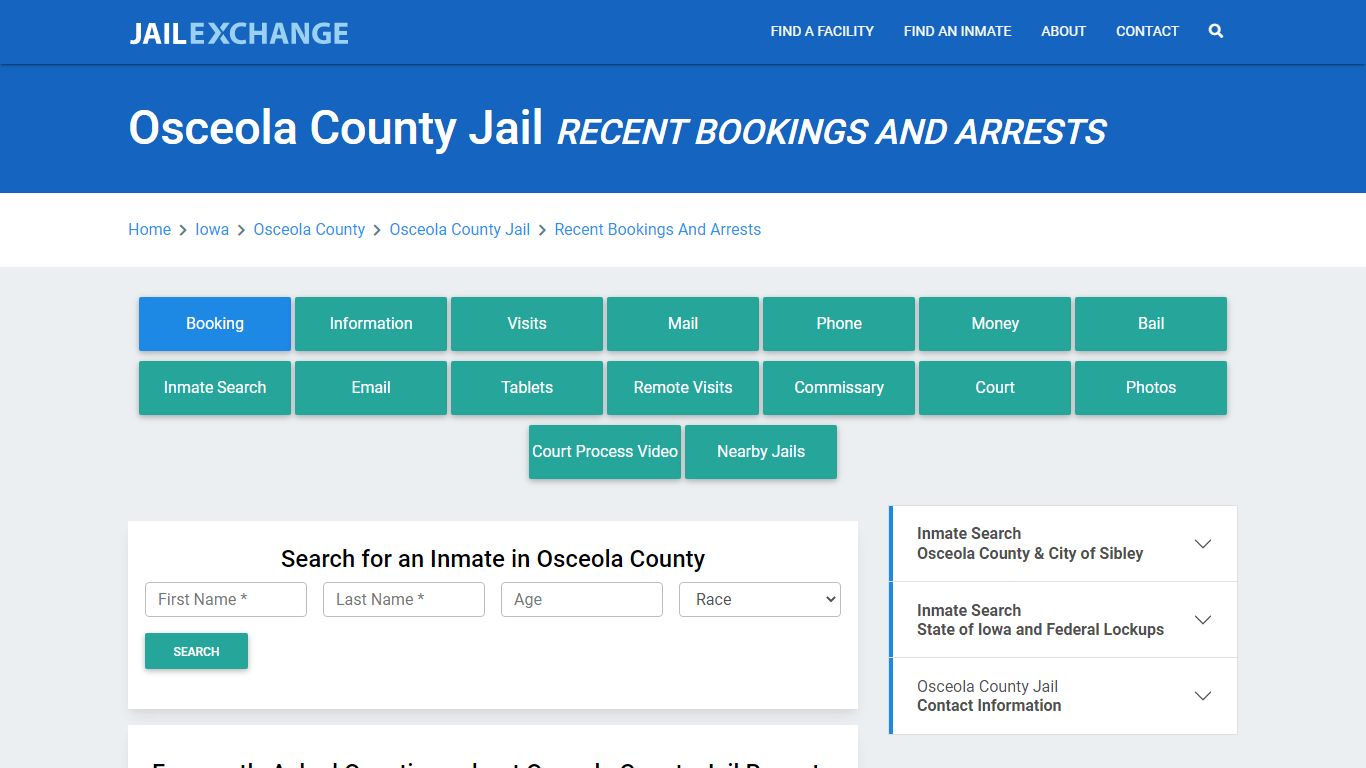 Osceola County Jail IA Recent Arrests and Bookings - Jail Exchange